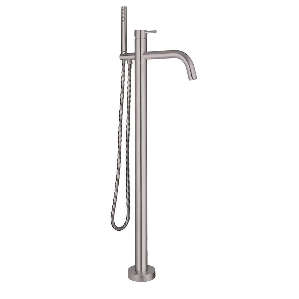 Brushed stainless steel floor mounted bath shower mixer with handset -Tapron