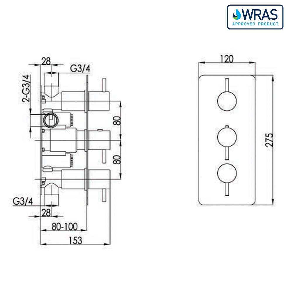 Concealed shower valve - Technical drawing