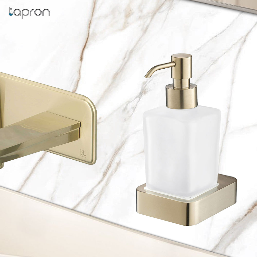 Frosted glass with gold frame soap dispeser