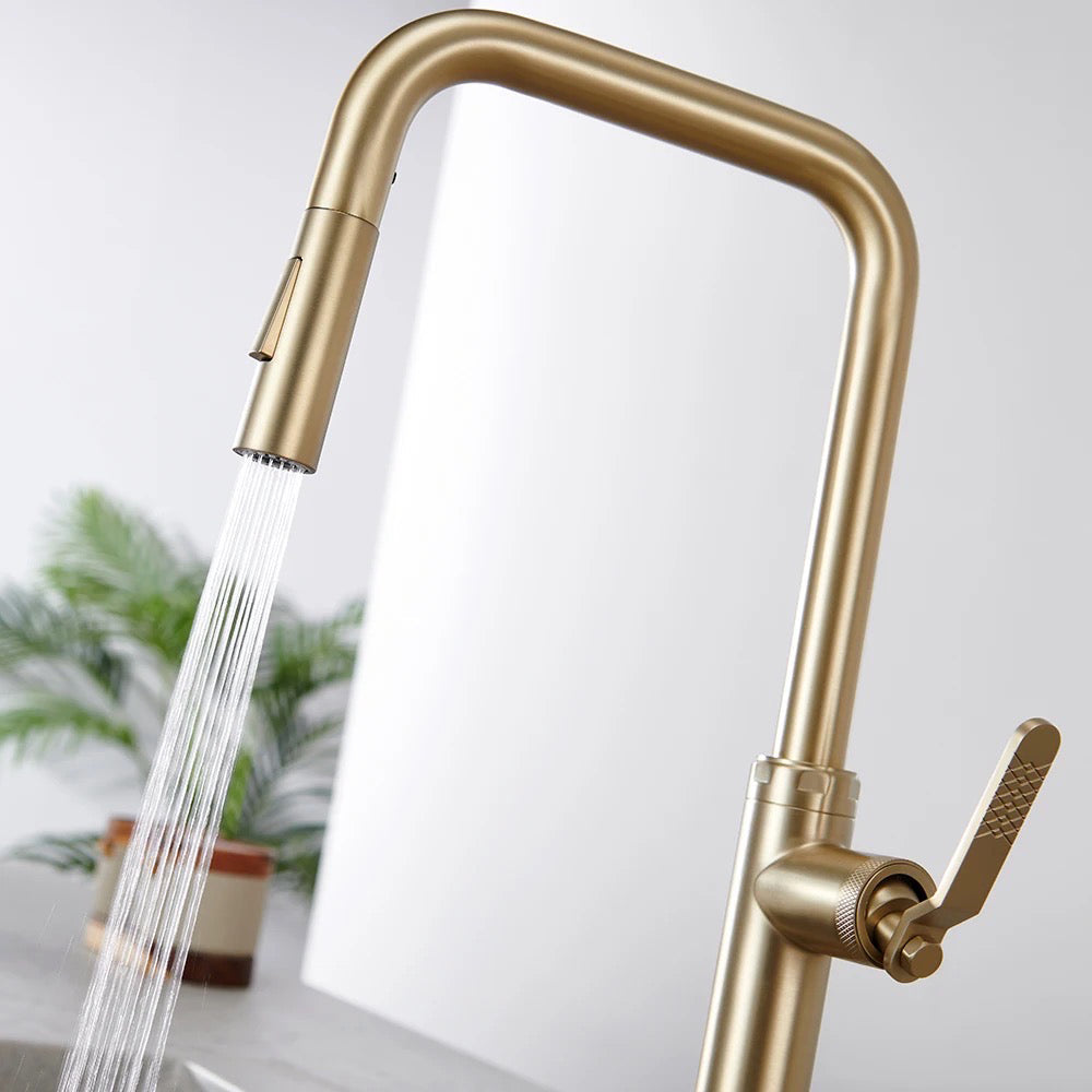Brushed brass mono kitchen mixer tap