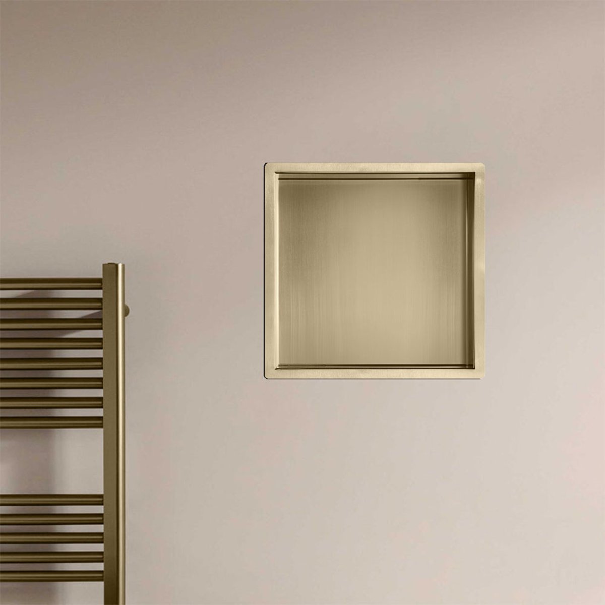 Brushed brass shower niche