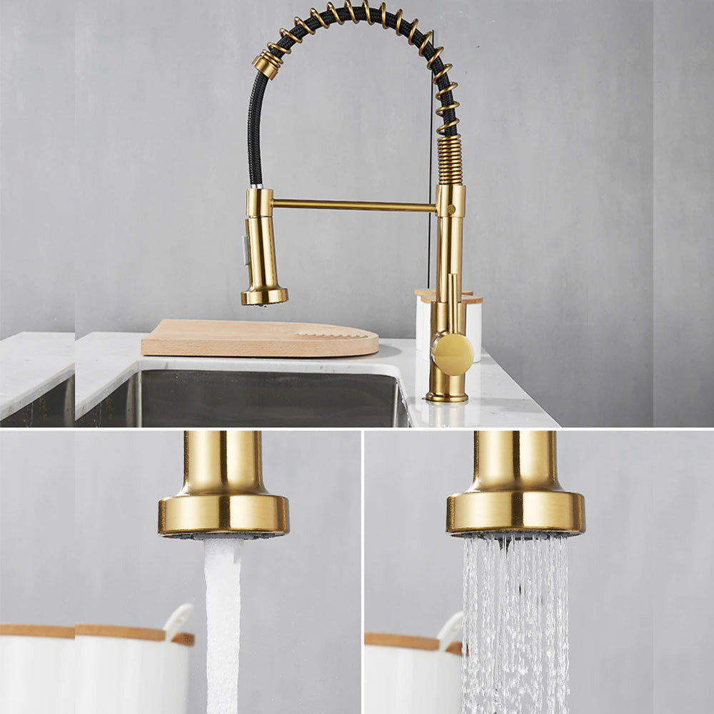 Brushed gold pull out kitchen tap - tapron
