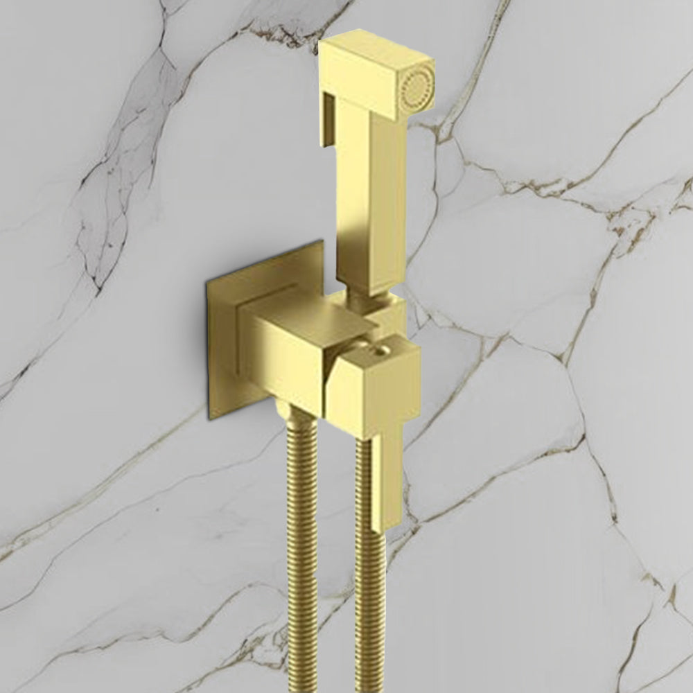 gold square shower douche with hose and valve
