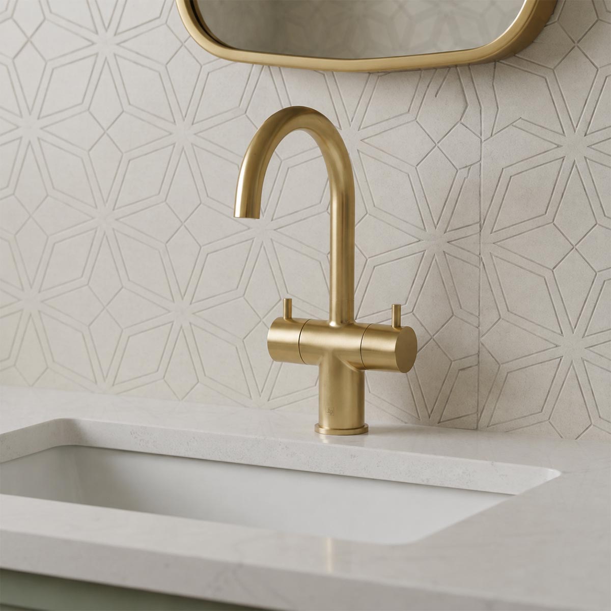gold twin lever deck mounted bathroom sink tap