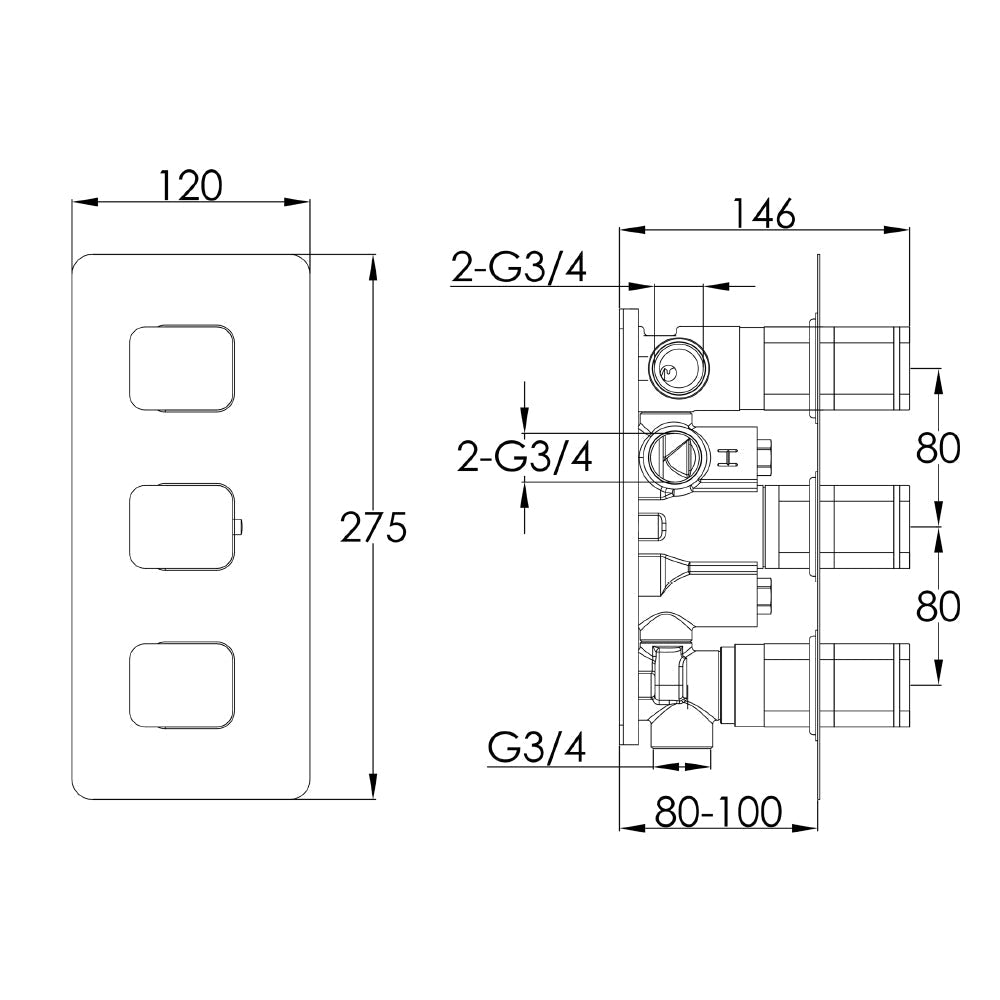 Thermostatic control valve - Technical Drawing