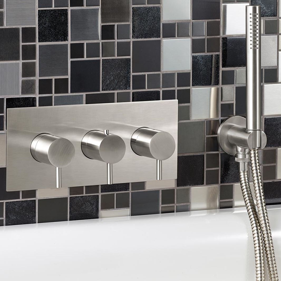 Brushed steel thermostatic shower mixer valve