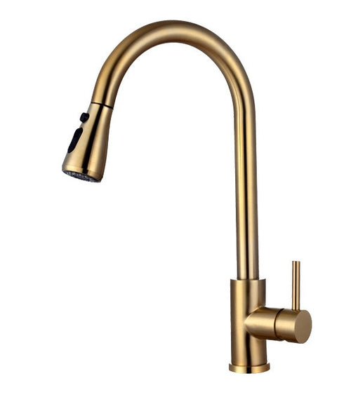 Brushed brass pull out kitchen sink tap