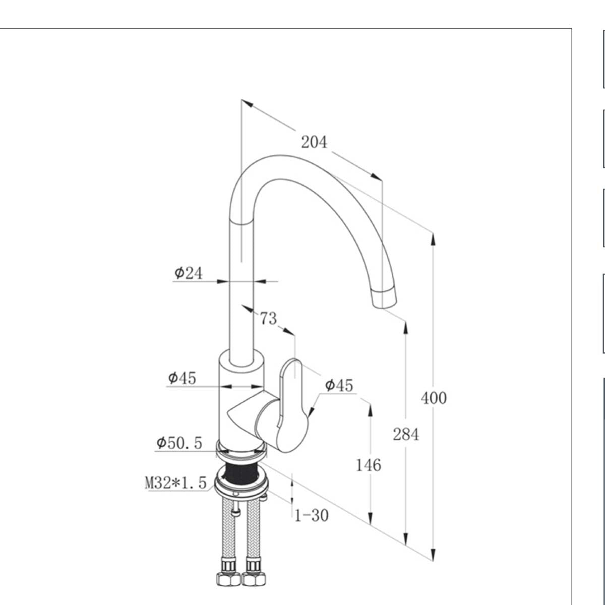 stainless steel kitchen mixer - technical drawing