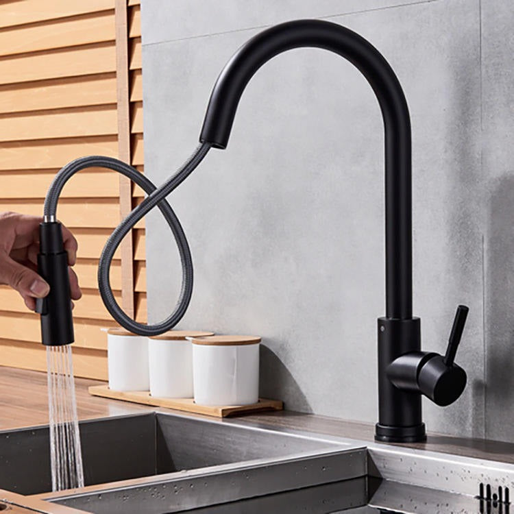 Black kitchen mixer tap with single lever handle