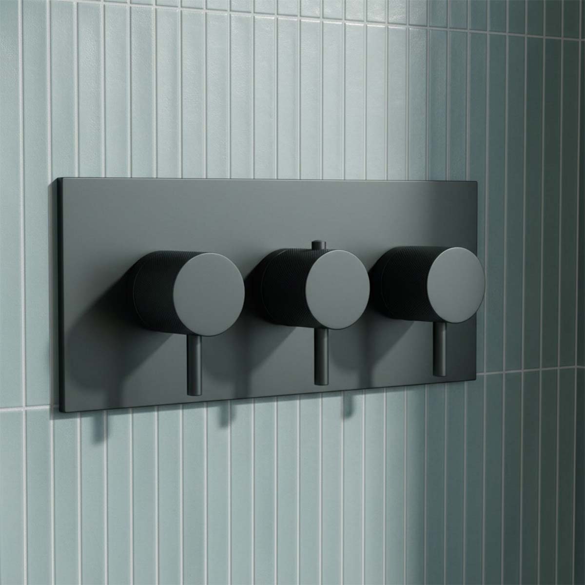 matt black 3 outlets concealed thermostatic shower valve with 3 handles - Ireland