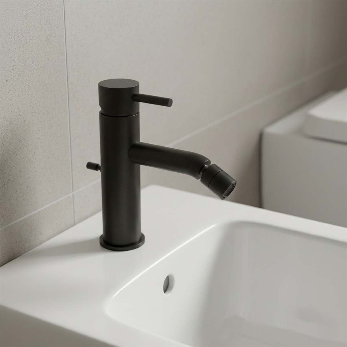 matt black basin mixer tap with pop up waste