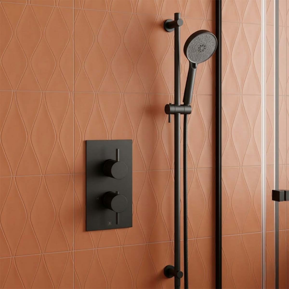 matt black shower rail kit with round shower handset
