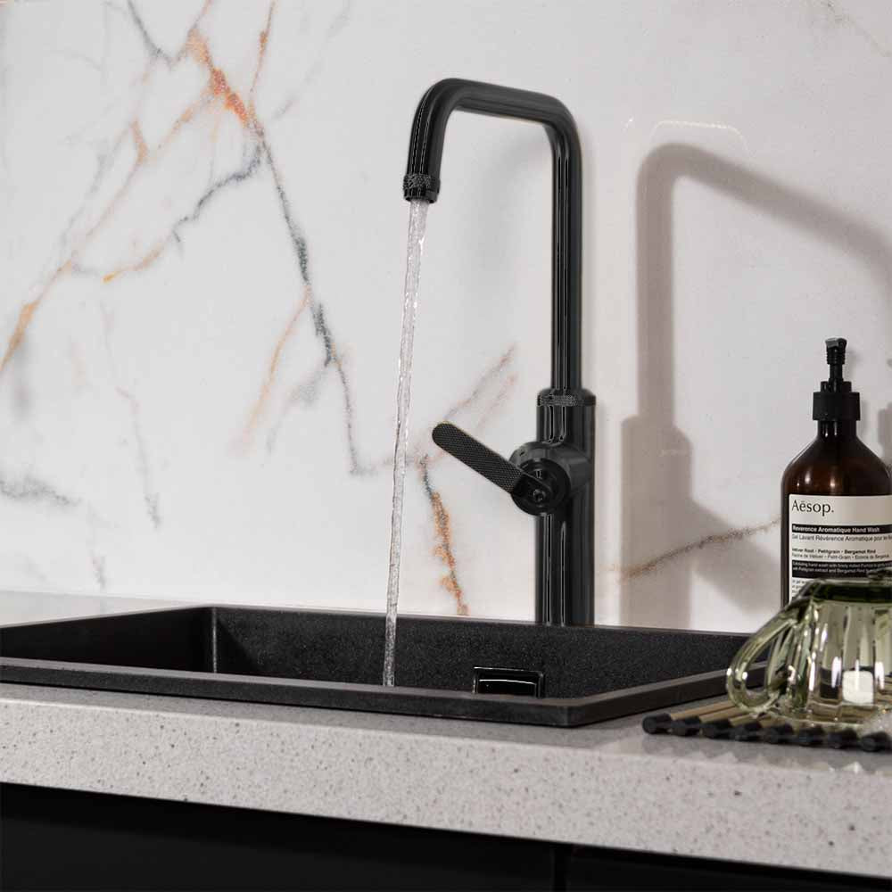 Black single lever kitchen tap