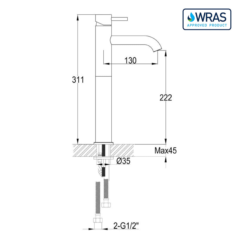 Mono bathroom sink tap technical drawing-tapron