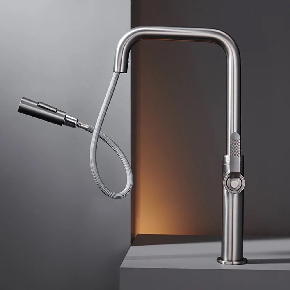 Black single lever pull out kitchen tap with pull out spary