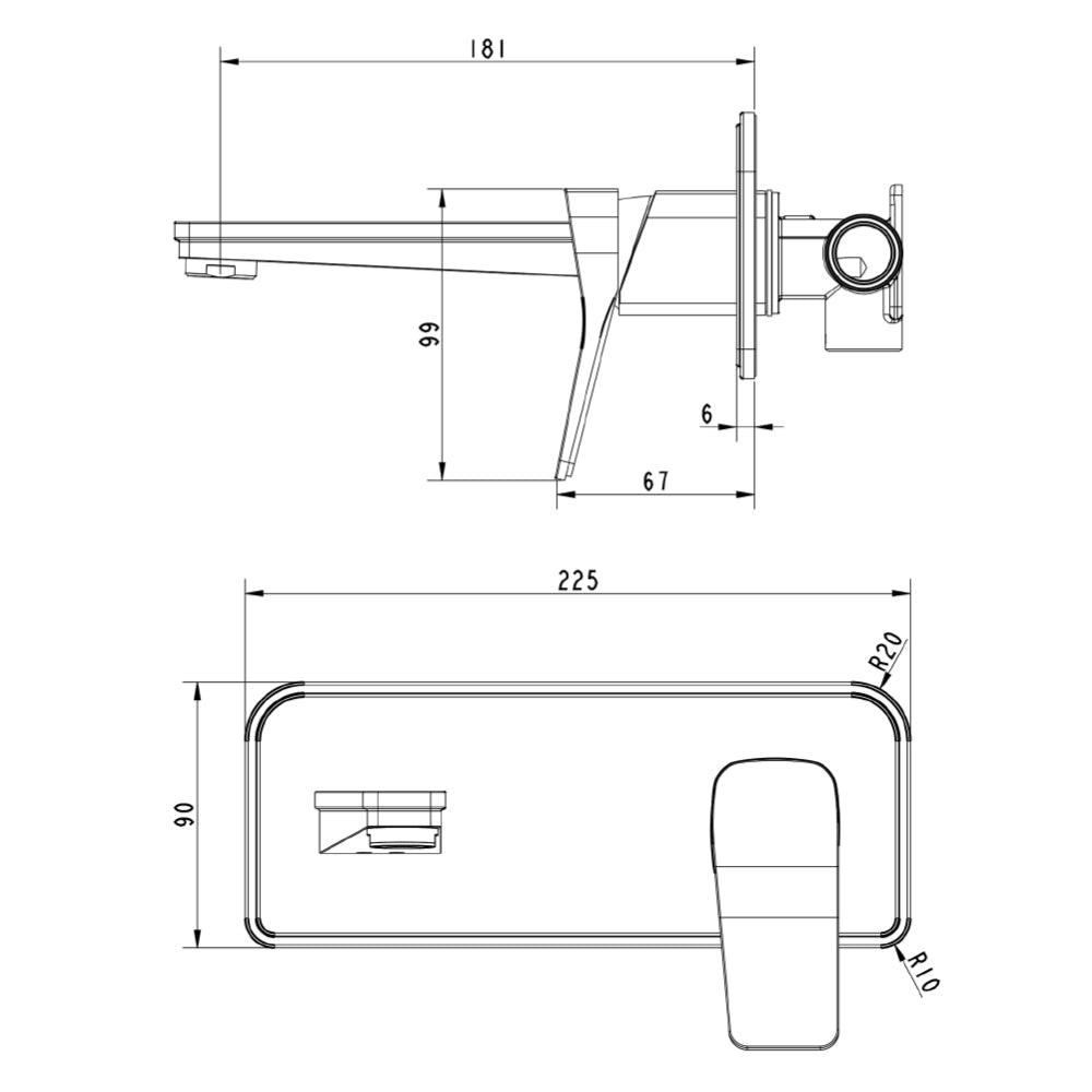 Brass bathroom sink tap technical drawing