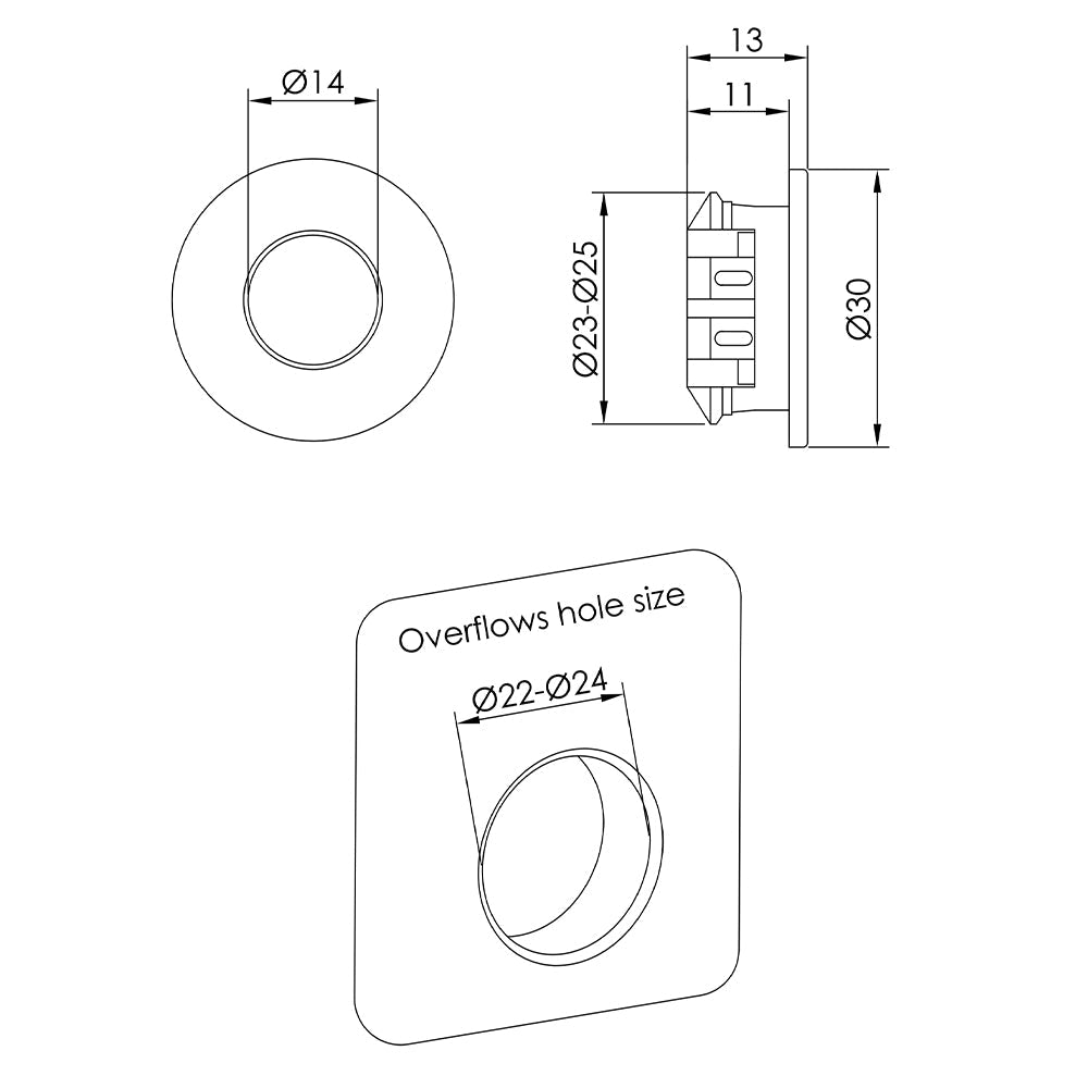 Basin overflow cover - Technical drawing