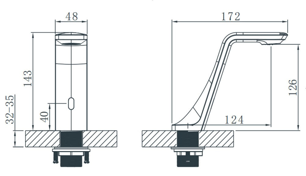 Back deck-mounted sensor tap - Technical drawing