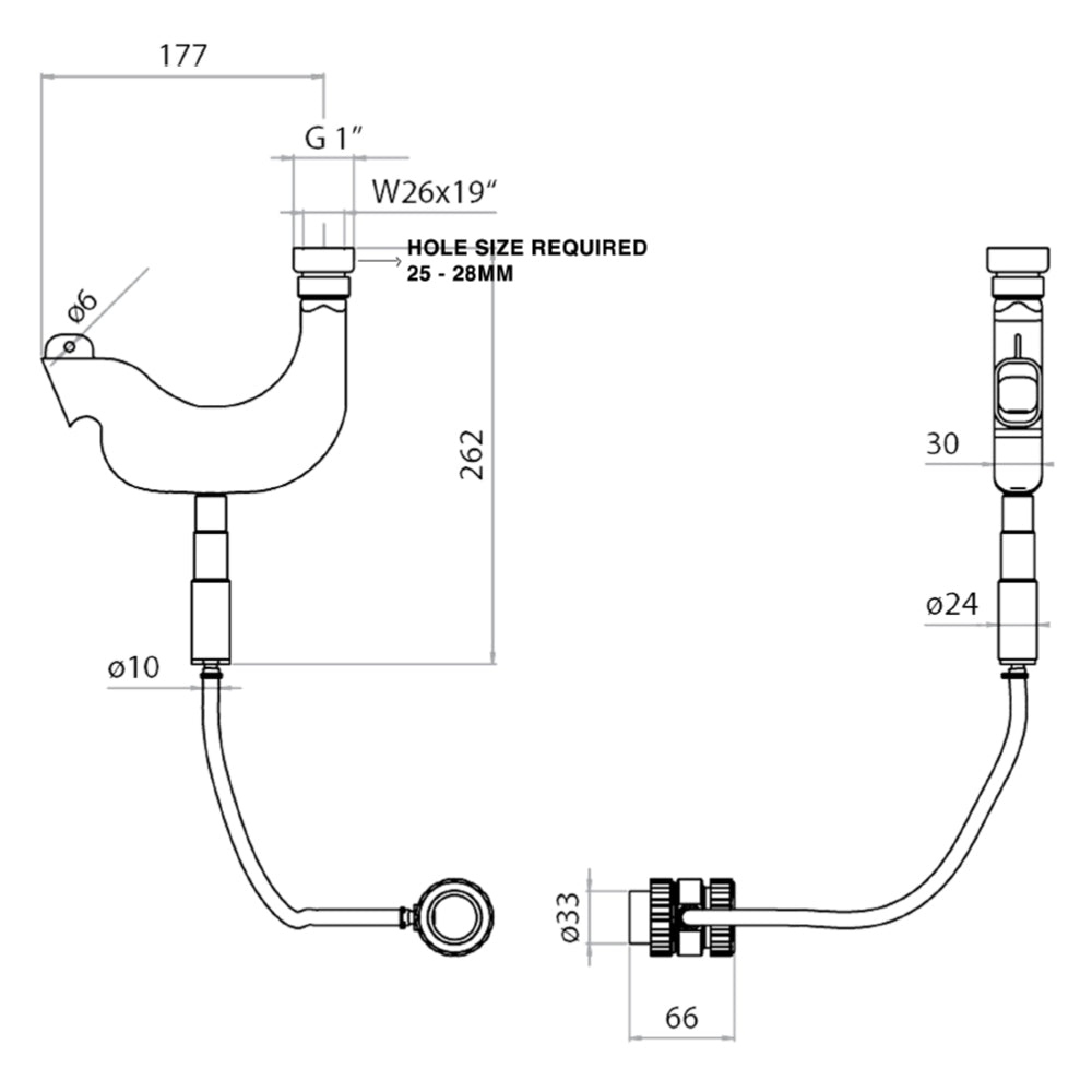 Modern shower handset - Technical drawing