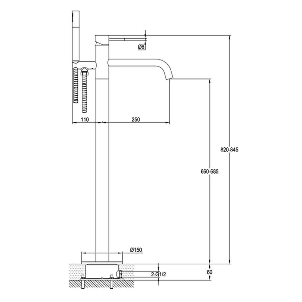Modern bath shower set - Technical drawing