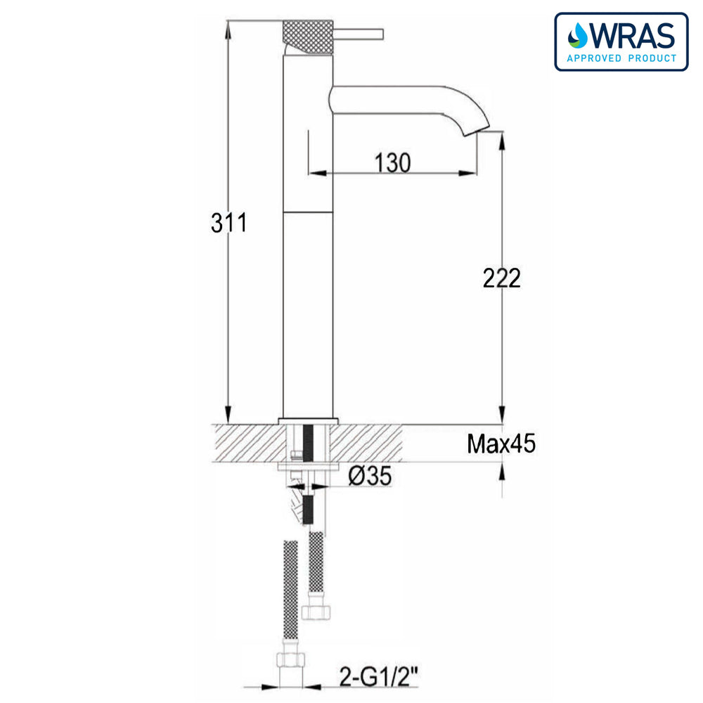 Modern basin tap technical drawing-tapron