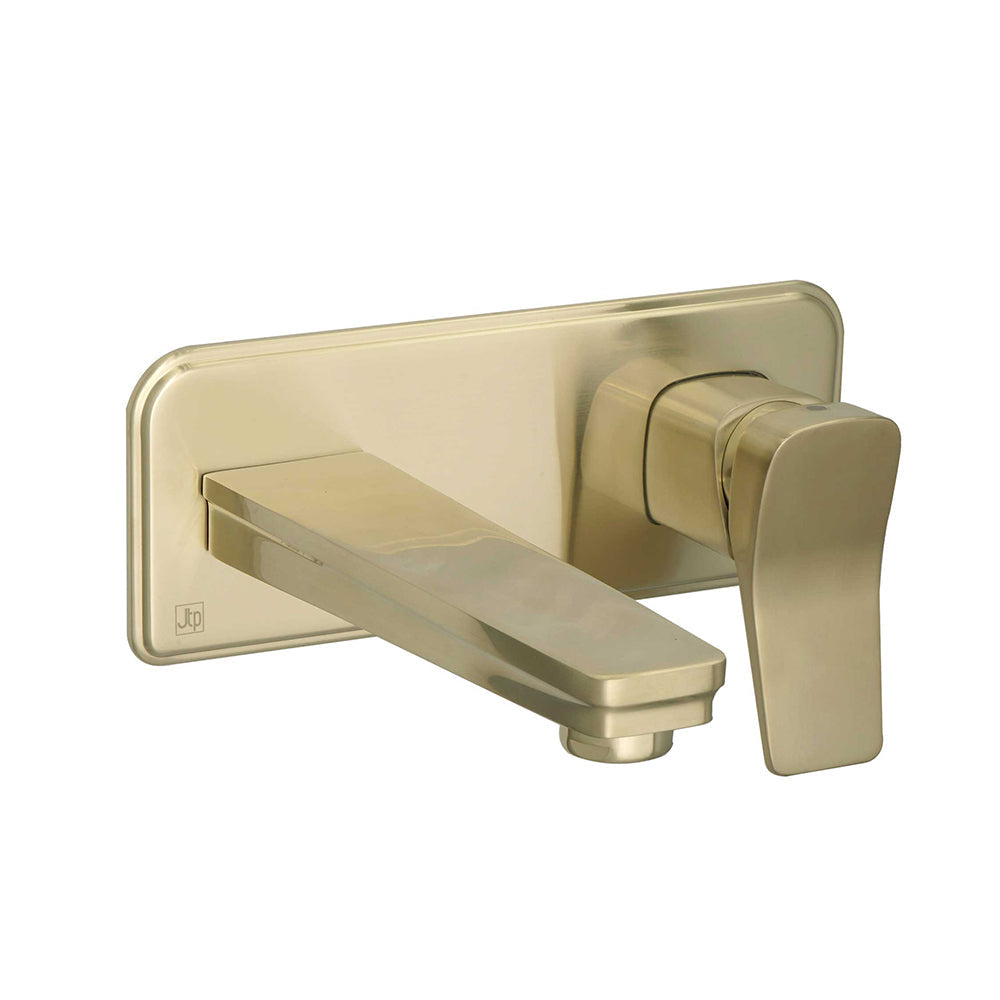 Single lever wall mounted basin mixer tap with rectangular plate