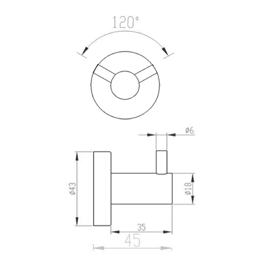 Brushed steel double robe hook - Technical drawing