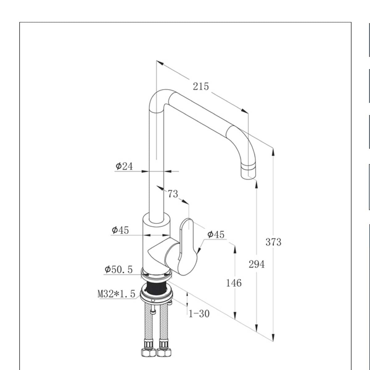 single lever stainless steel kitchen tap drawing