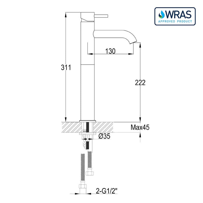 Mono basin mixer tap technical drawing