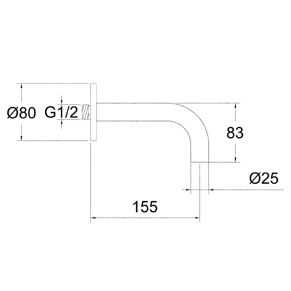 Steel basin spout - Technical drawing