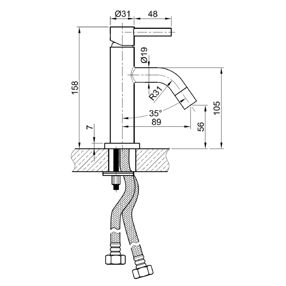 Mono basin mixer tap - Technical drawing-tapron