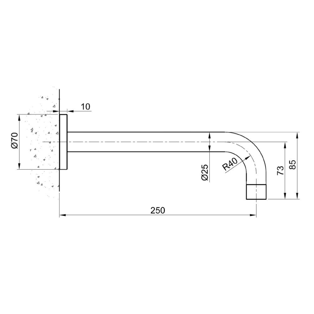 Steel basin mixer spout - Technical drawing