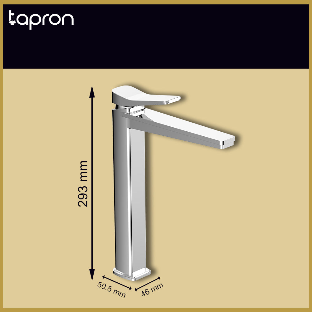High rise square deck mounted basin tap - Chrome