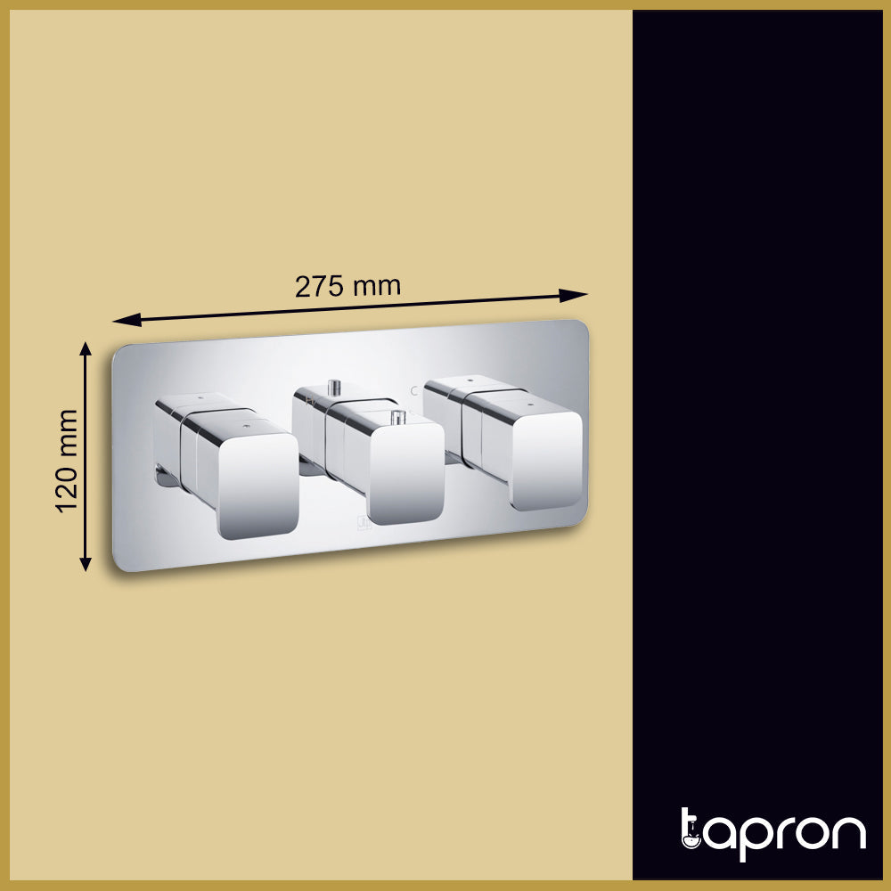 Chrome Thermostatic Concealed 3 Outlet Shower - Dimension