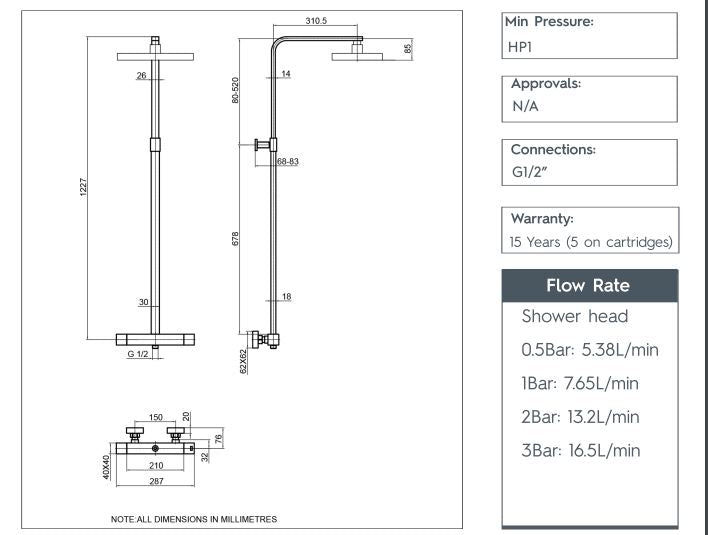 Shower rigid riser kit - Technical drawing