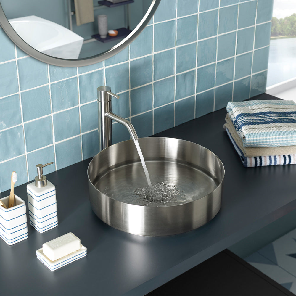 Stainless steel tall basin mixer tap
