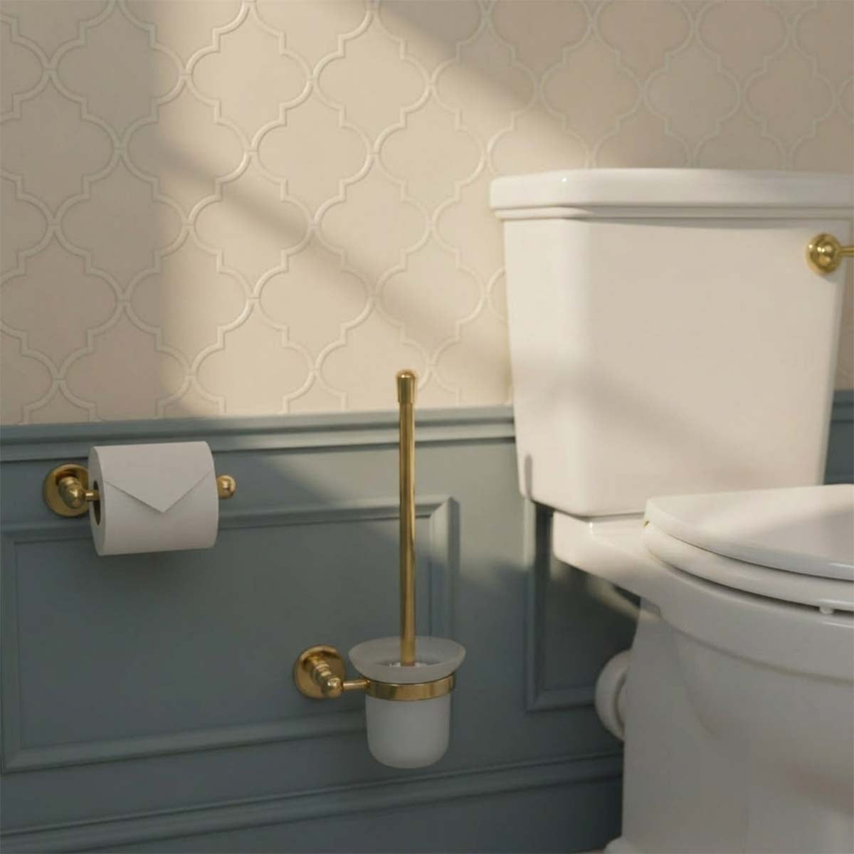 traditional Toilet Brush with Holder Wall Mounted - Polished Gold