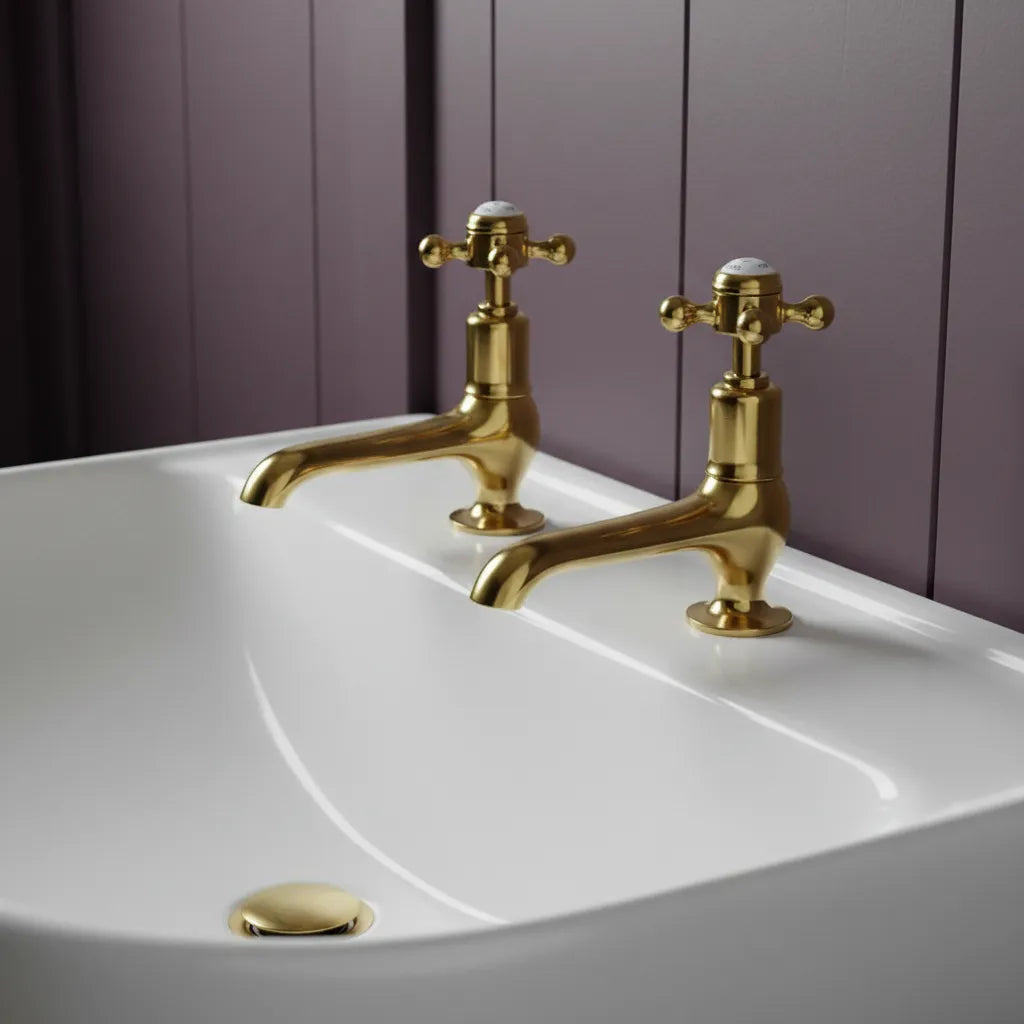Deck-Mounted Long-Nose Crosshead Basin Pillar Taps