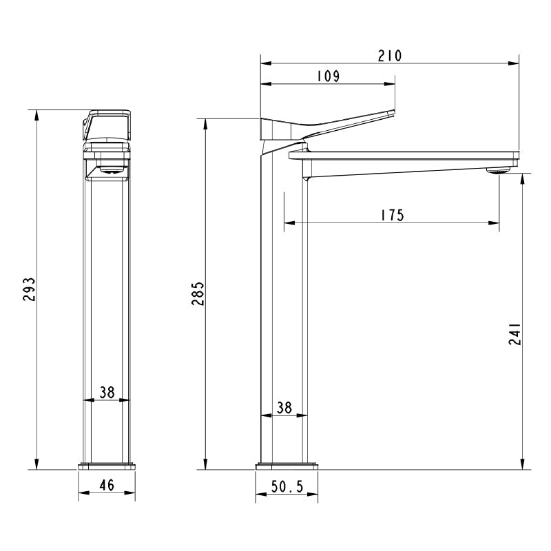 Modern basin tap-Technical drawing