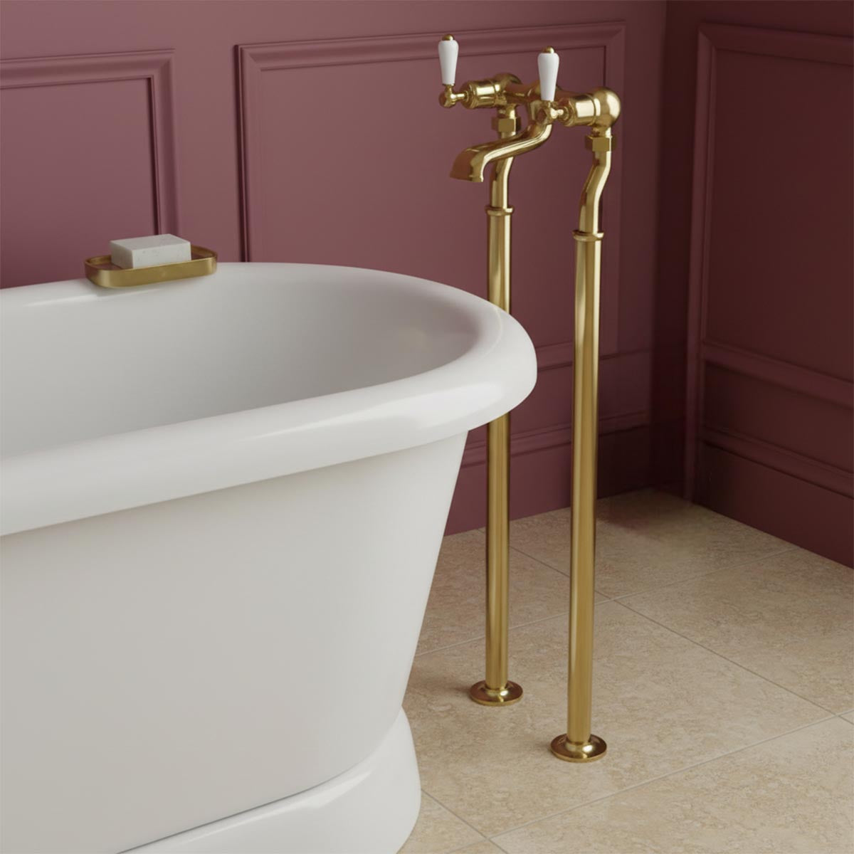 traditional floor standing bath filler tap - gold