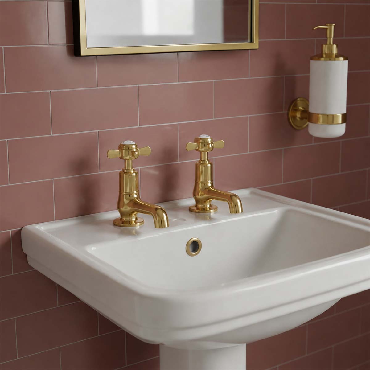 traditional gold basin pillar taps