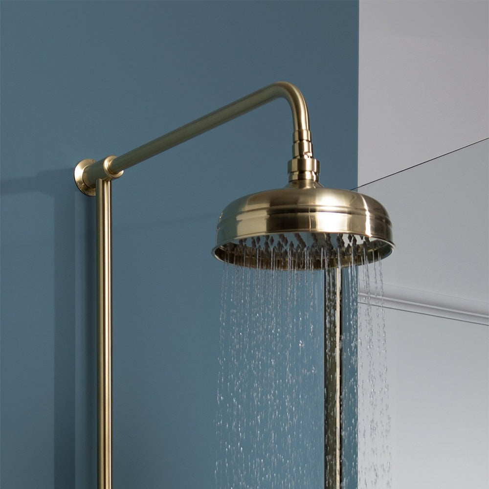 traditional exposed shower system with shower valve, shower head and handset