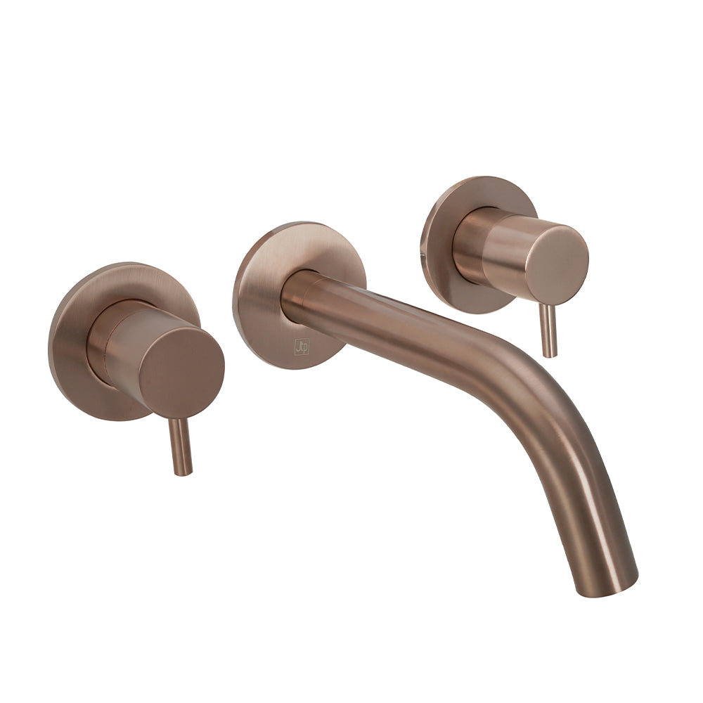 Brushed bronze dual lever basin mixer tap