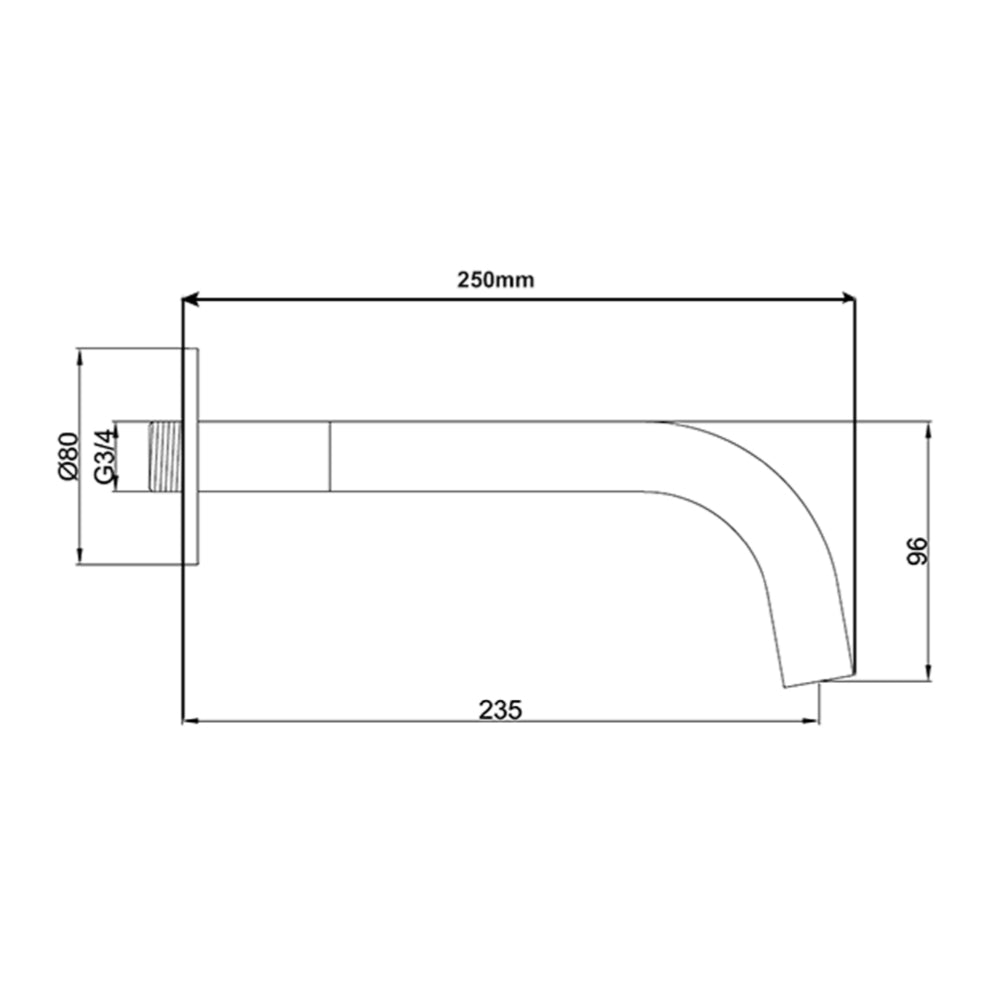 Gold modern wall basin tap spout -Technical drawing