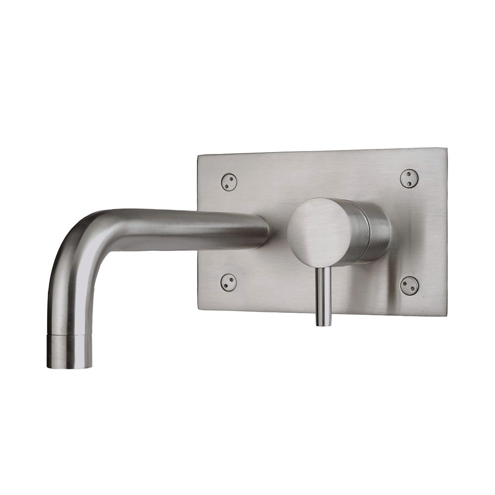 Brushed stainless steel wall mounted sink tap