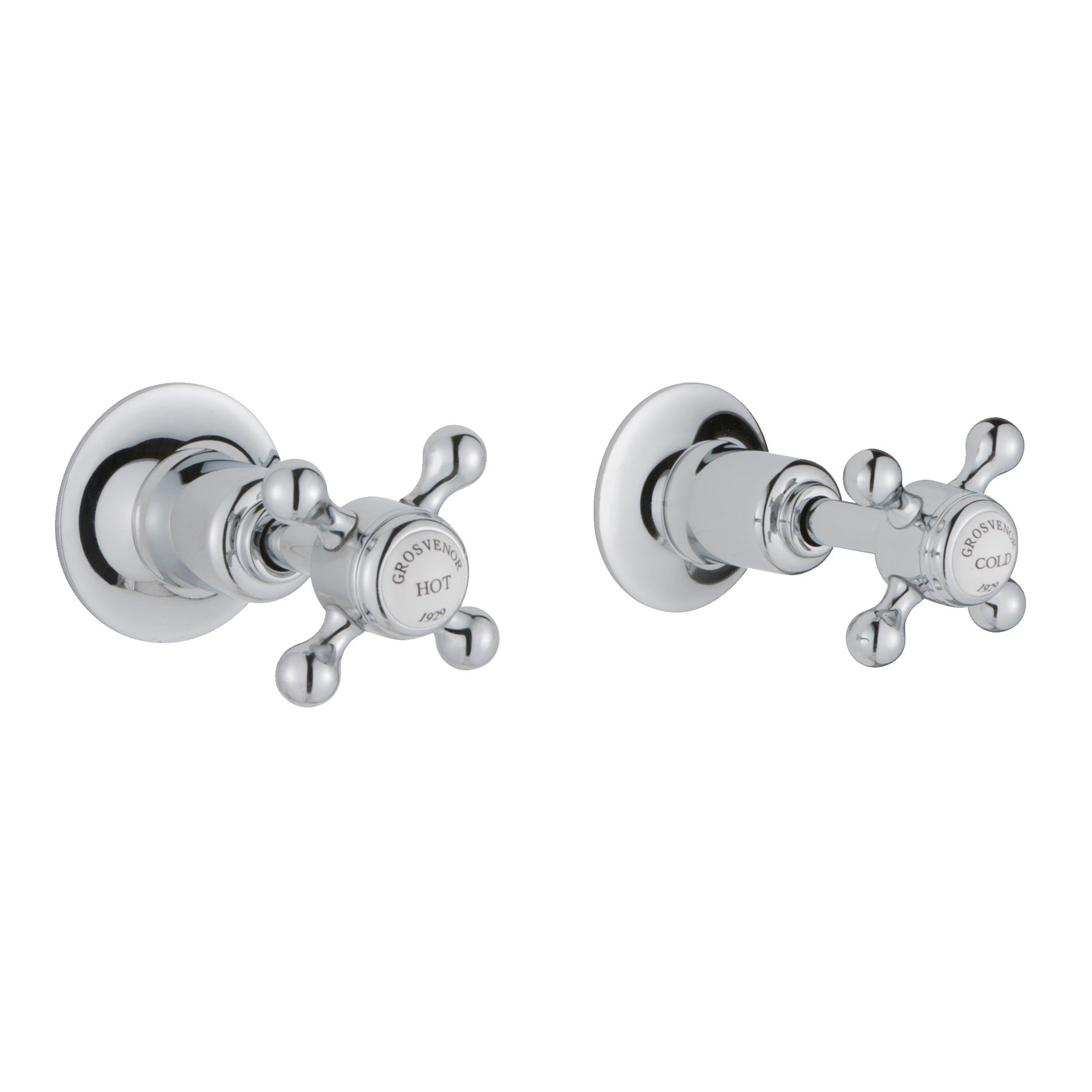 Crosshead handles on off wall valves with hot and cold dices