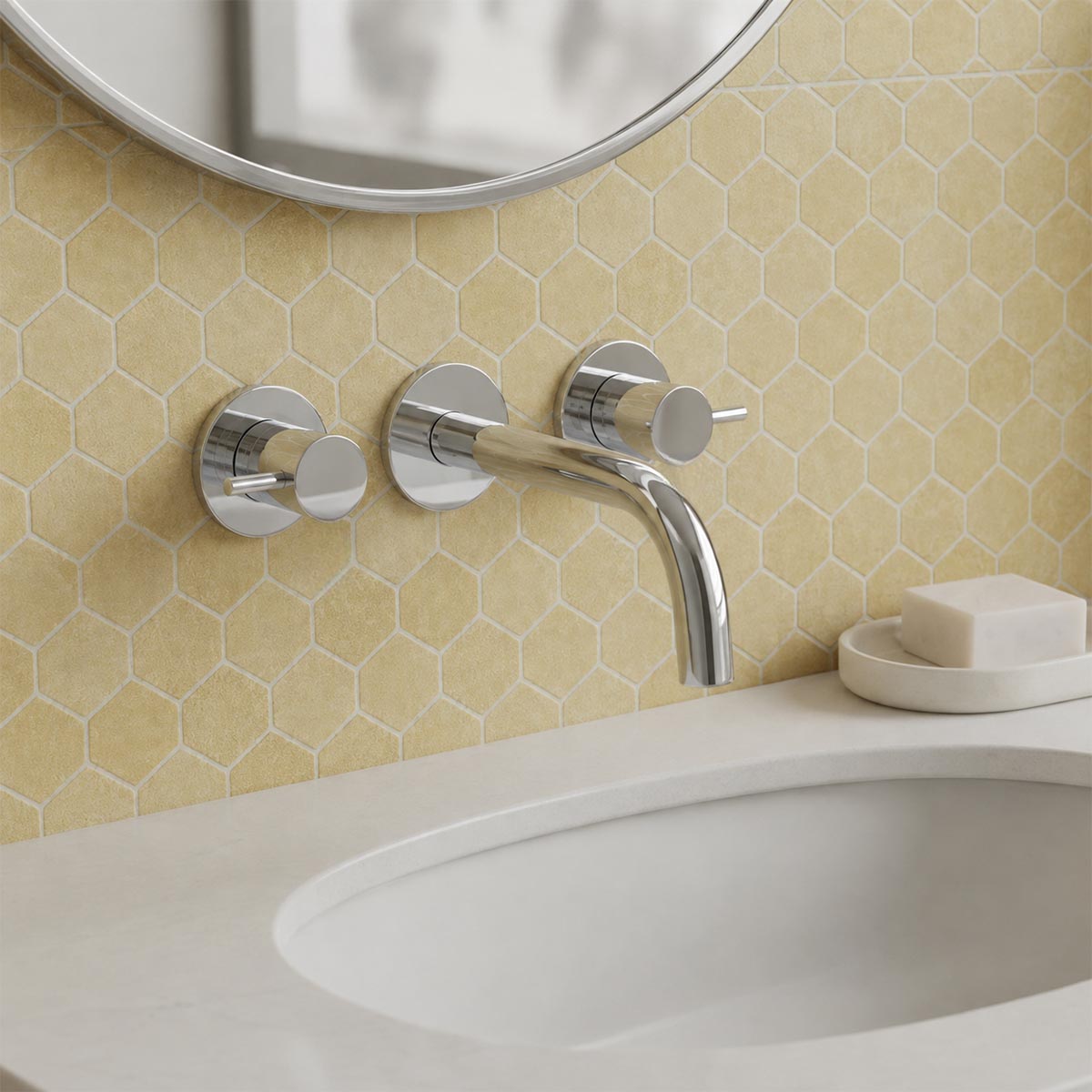 wall mounted three hole chrome basin tap