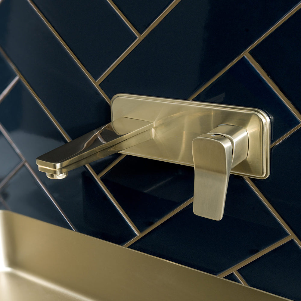 Brushed brass 2-hole wall mounted basin tap