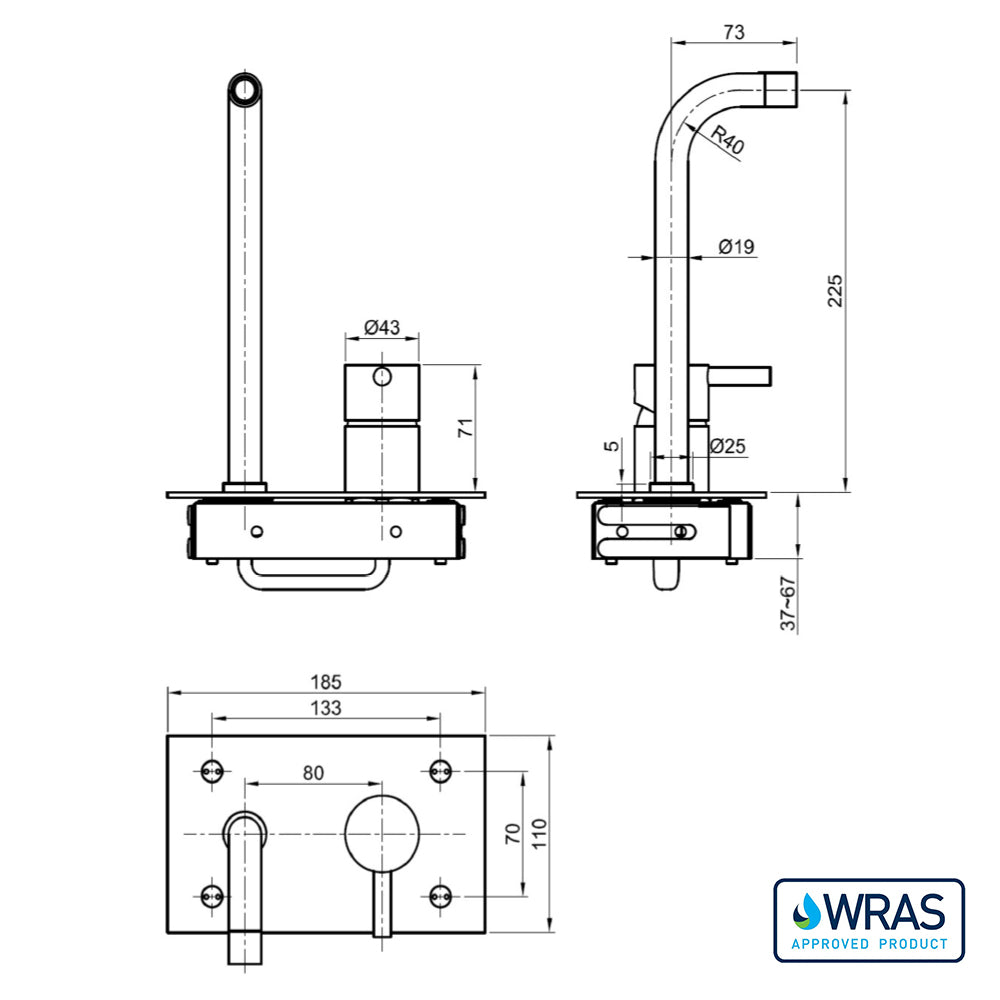 Modern bathroom sink tap technical drawing