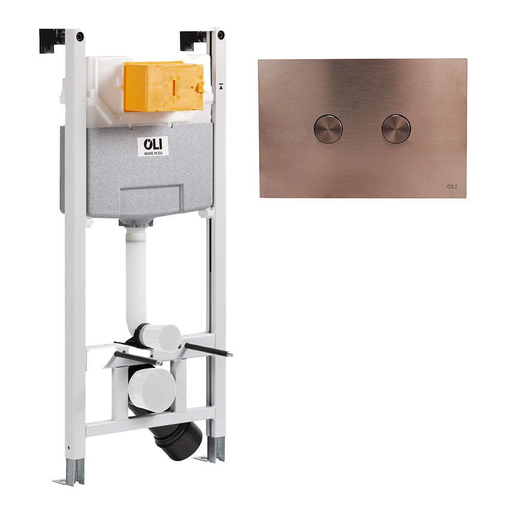 Concealed cistern with brushed bronze dual flush plate